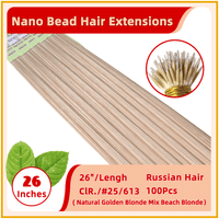 26" #25/613 100 Strands  Nano Micro Beads Nano Ring Tip Human  Russian Hair Extensions Natural Golden Blonde Mix Beach Blonde