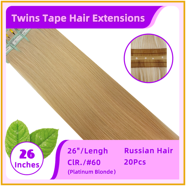 26" 20 Pieces Twins Tape Russian Hair Extensions