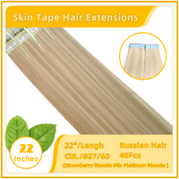 22" 40 Pieces (20 Sandwiches) Skin Tape Hair Extensions