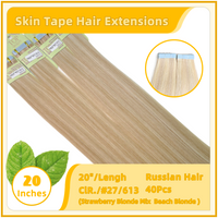 20" 40 Pieces (20 Sandwiches) Skin Tape Hair Extensions