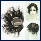 Mono Top Human Hair Piece, 13.5x12.5cm Area, 25cm Long, Darkest Brown with Highlight