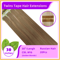 30" #16 20 Pieces Russian Hair Twins Tape Hair Extensions Golden Blonde