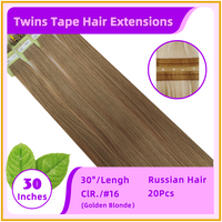 30" 20 Pieces Twins Tape Russian Hair Extensions