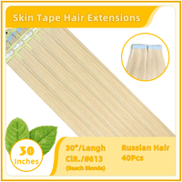 30"  #613 40 Pieces  Skin Tape Hair Human  Russian Hair Extensions Beach Blonde