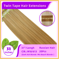 31" #18/613 20 Pieces Russian Hair Twin Tape Hair Extensions Golden Honey Blonde