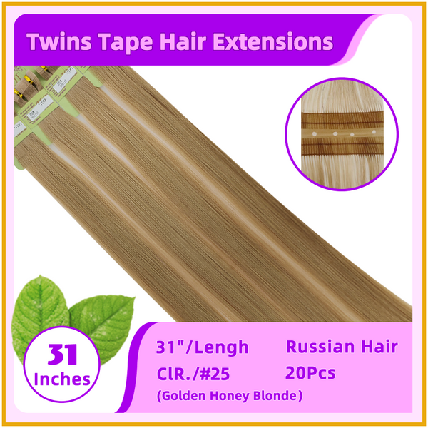 31" 20 Pieces Twins Tape Russian Hair Extensions
