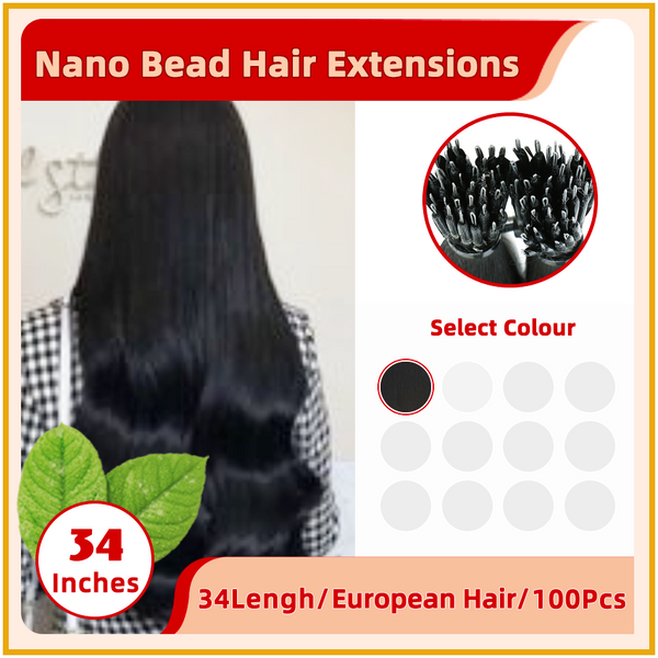 34" 100 Strands  European Hair Nano Bead Hair Extensions