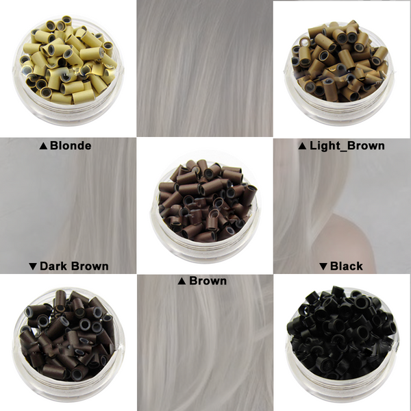 200ps Hair Extensions Micro Beads Large 403060 Copper Silicon-Lined Nano Ring