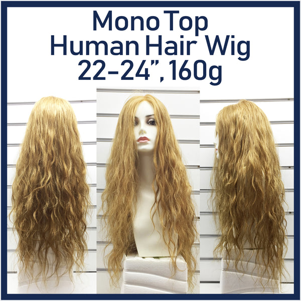 Mono Top Human Hair Wig Blonde, Natural Wave, 22"-24" Long, 160 grams