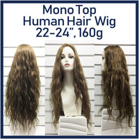 Mono Top Human Hair Wig Brown, Natural Wave, 22"-24" Long, 160 grams
