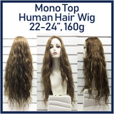 Mono Top Human Hair Wig Brown, Natural Wave, 22"-24" Long, 160 grams