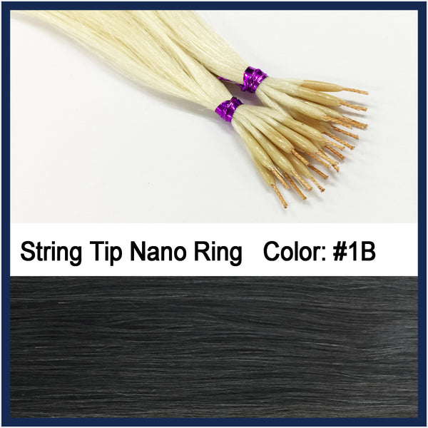 String Tip Nano Ring Human Hair Extensions, 22", 100 strands, #1B
